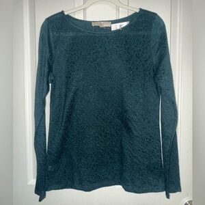 LOFT - Lace Long Sleeve Top Dark Green - NWT
